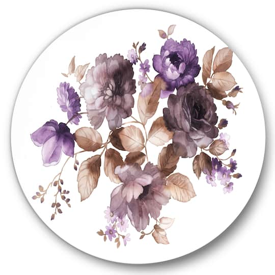 Designart - Purple Retro Flowers With Brown Leaves